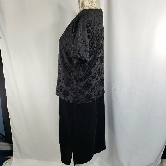 Kathie Lee 2 Piece Look Black Floral Flocked Top Short Sleeve Dress Size Large - Picture 5 of 9